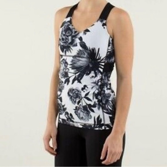 Lululemon Push Ur Your Limits Tank Brisk Bloom Black White Size 4 - Picture 3 of 10